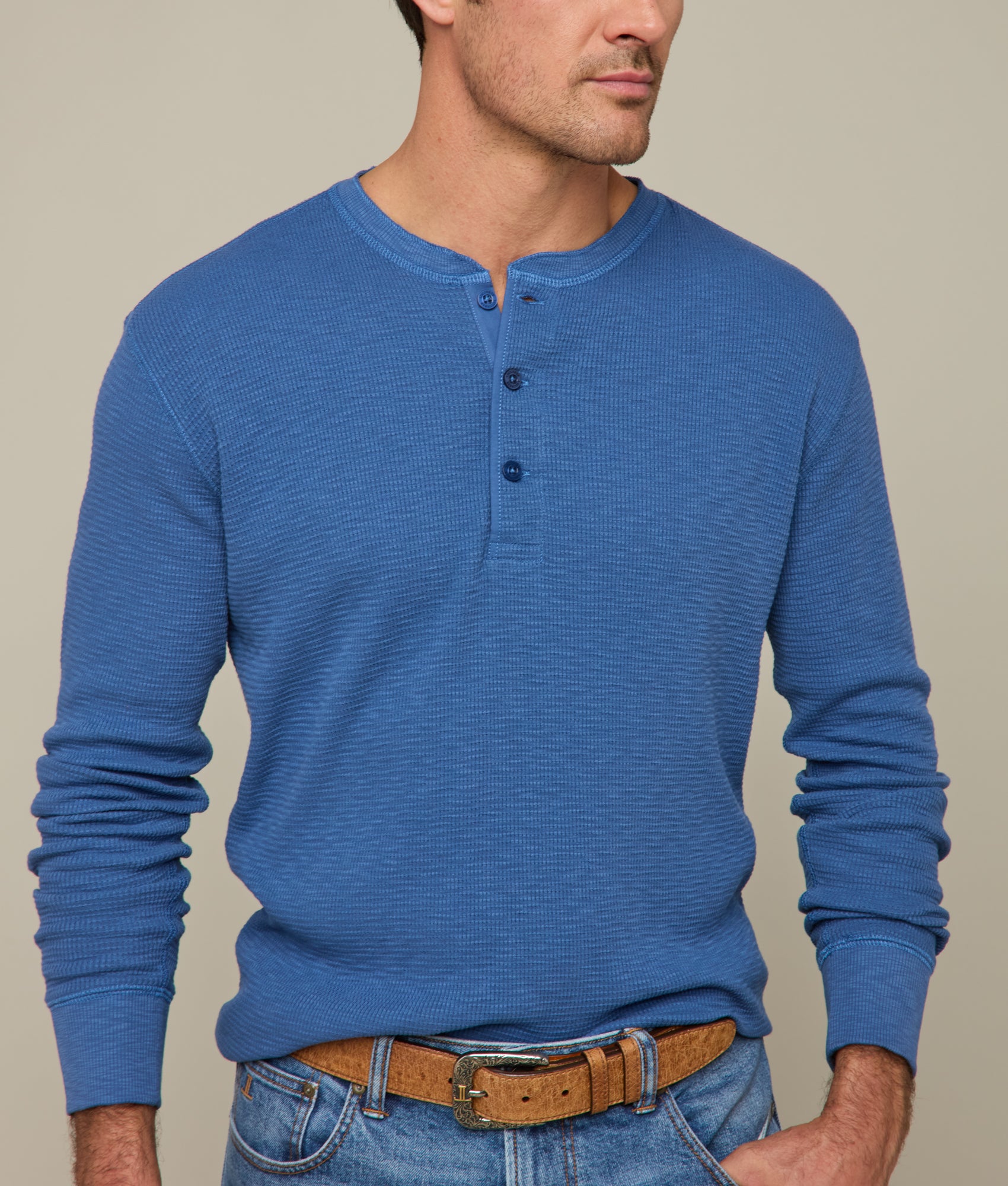 Dylan Waffle Henley :: Heathered Indigo - Image 3