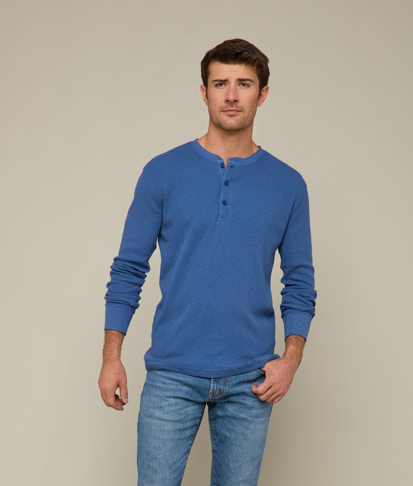 Dylan Waffle Henley :: Heathered Indigo - Image 6