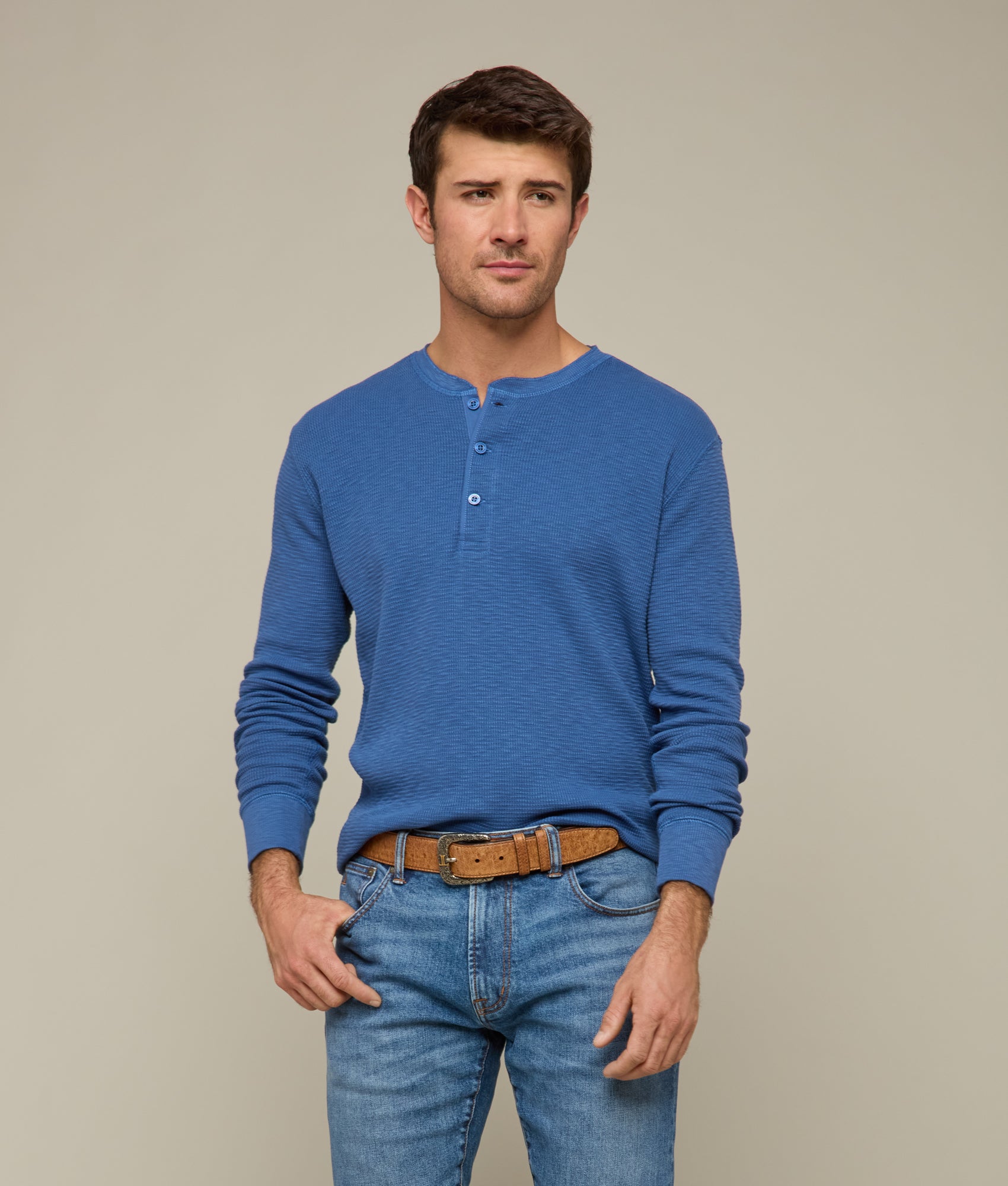 Dylan Waffle Henley :: Heathered Indigo - Image 2