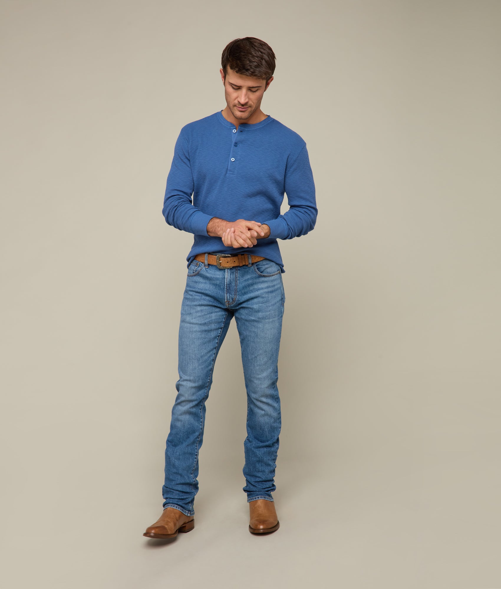 Dylan Waffle Henley :: Heathered Indigo - Image 5