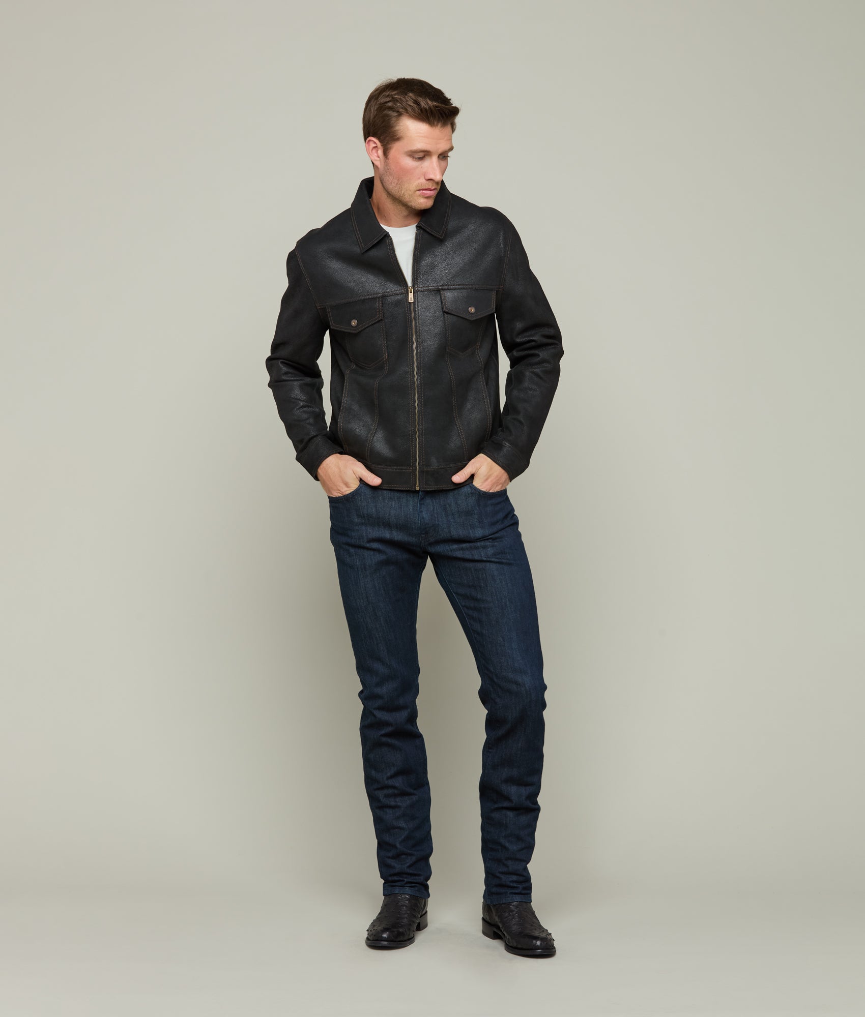 Leather Trucker Jacket :: Black - Image 7