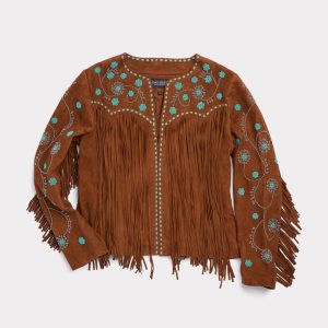 Ellie Beaded Fringe Jacket :: Brown