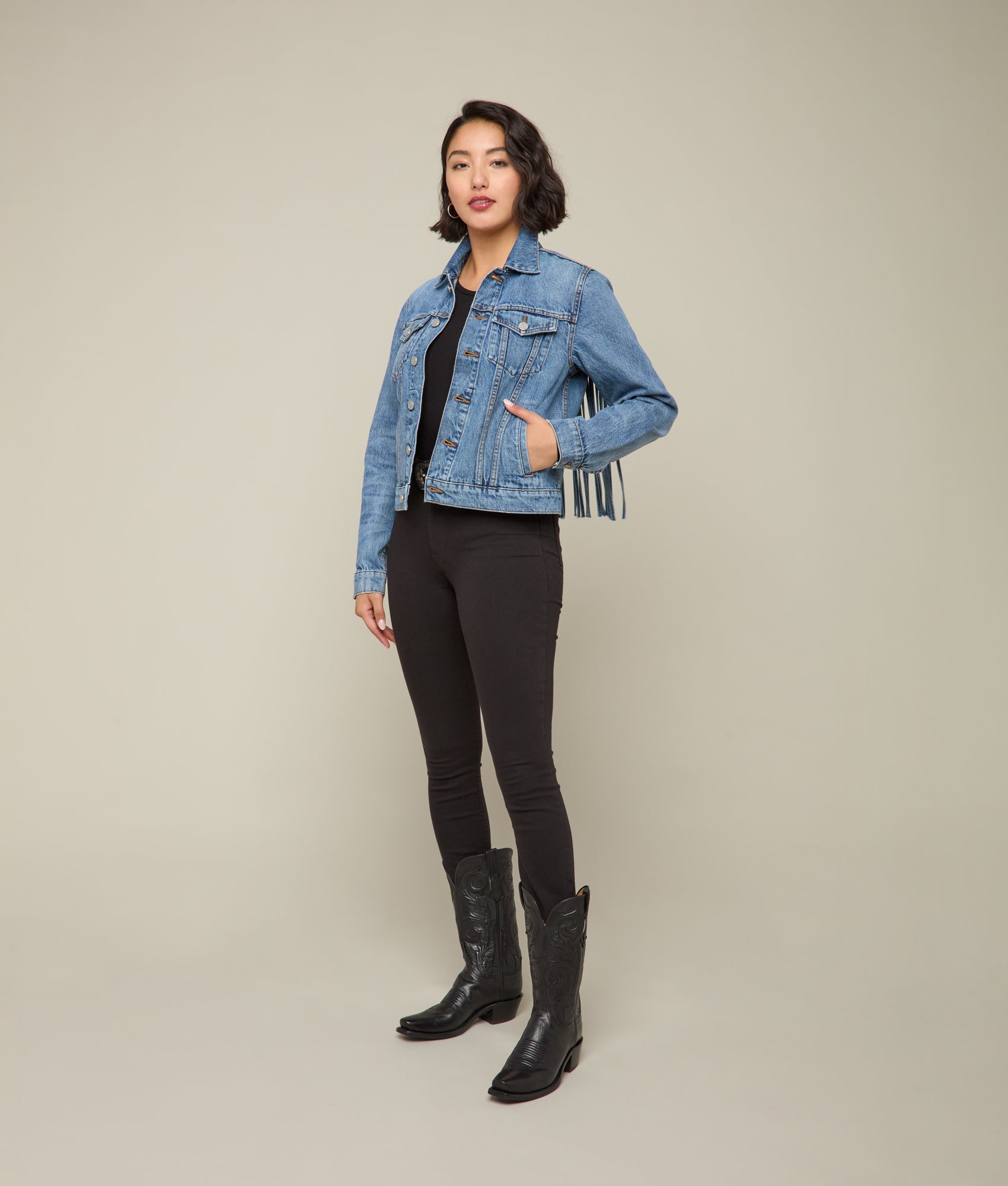 Justine Fringe Denim Jacket :: Blue Roan - Image 3