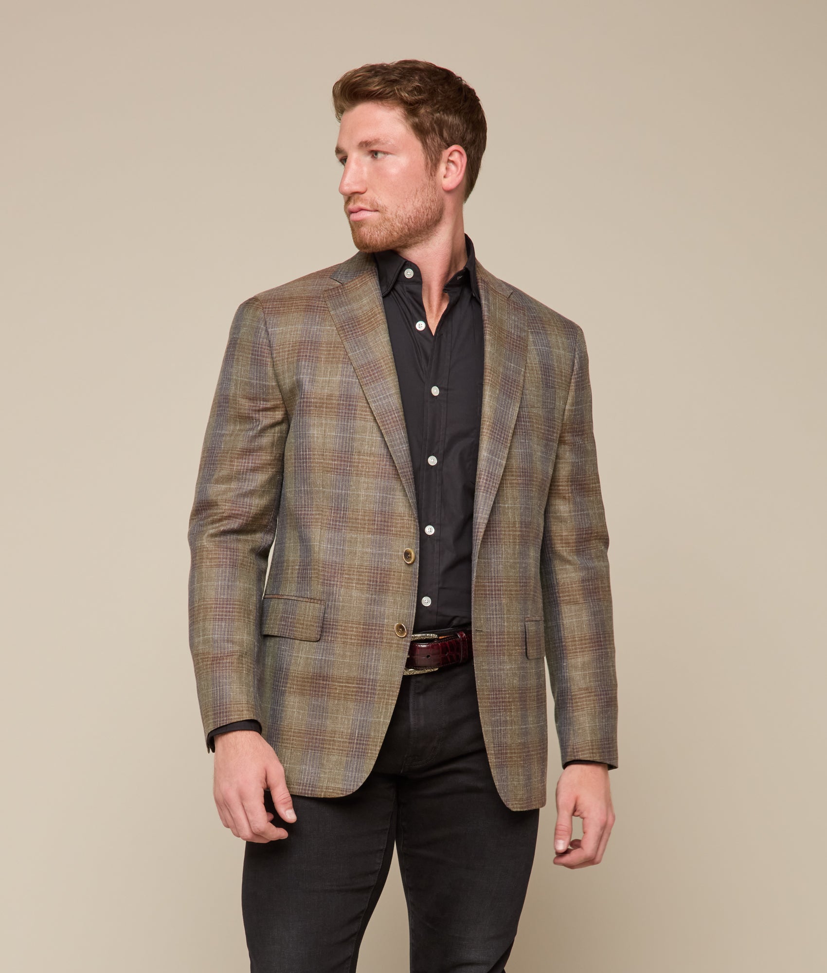 Lucchese Sport Coat :: Olive/Navy Plaid - Image 5