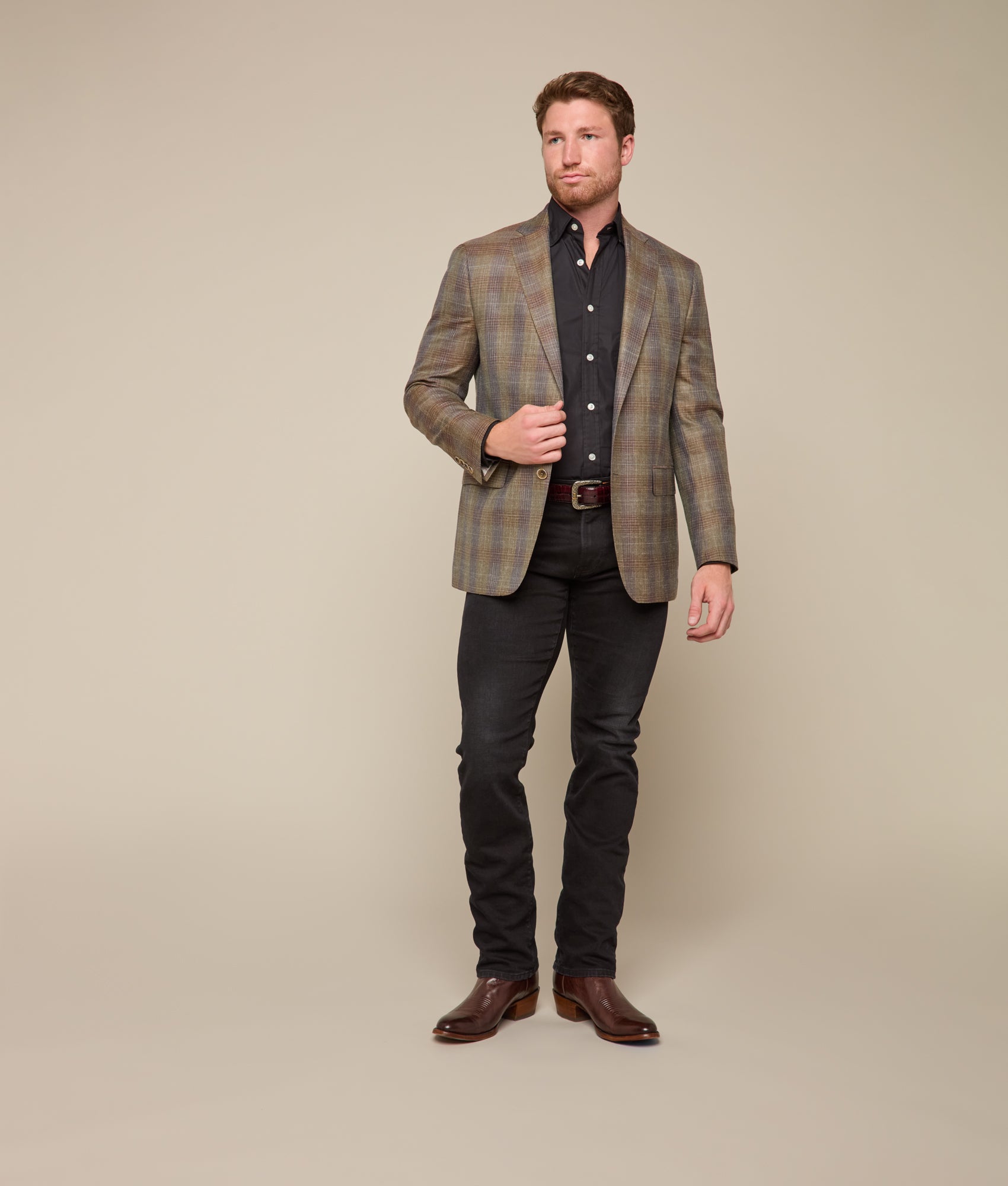 Lucchese Sport Coat :: Olive/Navy Plaid - Image 2