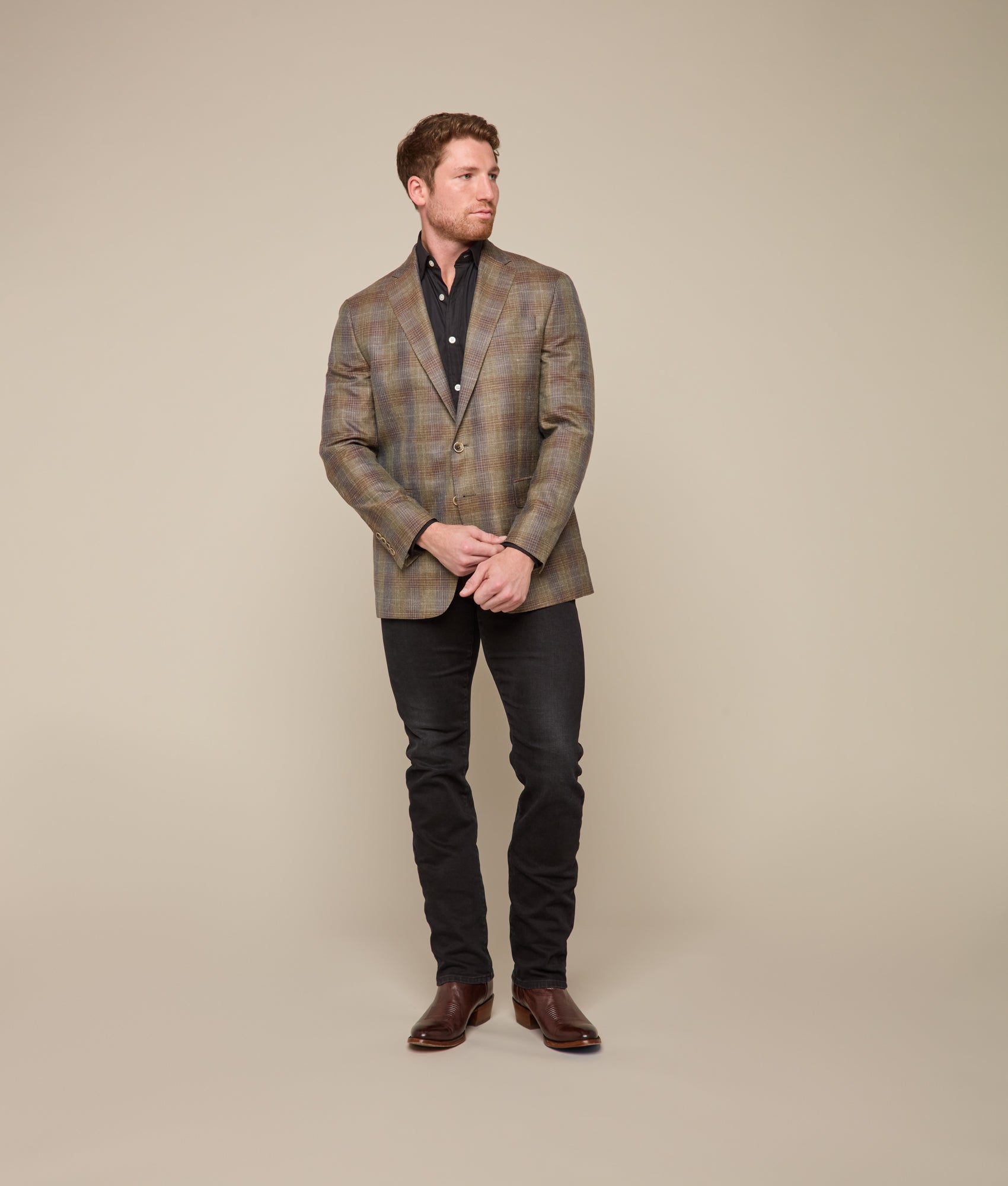 Lucchese Sport Coat :: Olive/Navy Plaid - Image 3